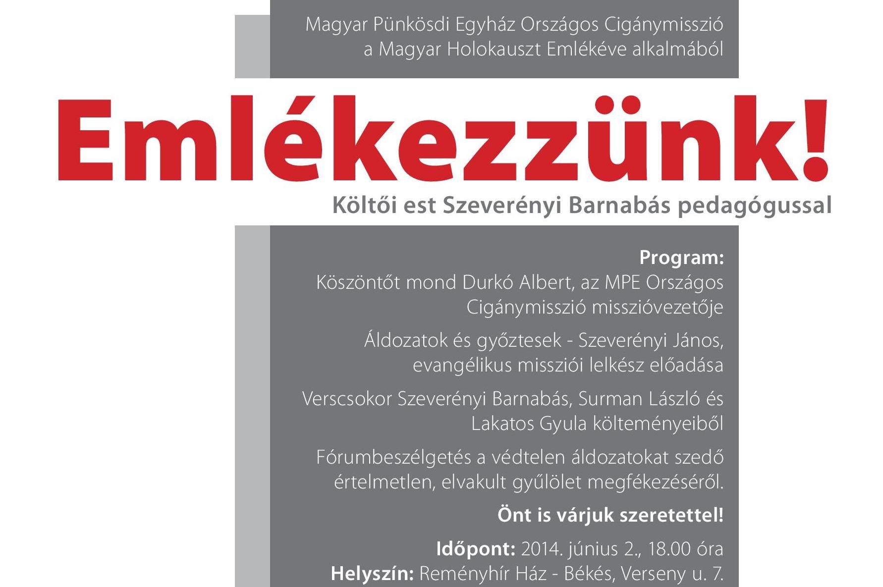 Read more about the article Emlékezzünk! – Költői est Szeverényi Barnabás pedagógussal